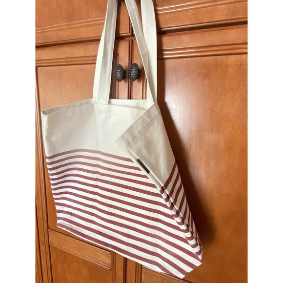 J Crew Tote/Travel Adult Canvas Striped Cotton Burgundy Stripe Large - Picture 7 of 8